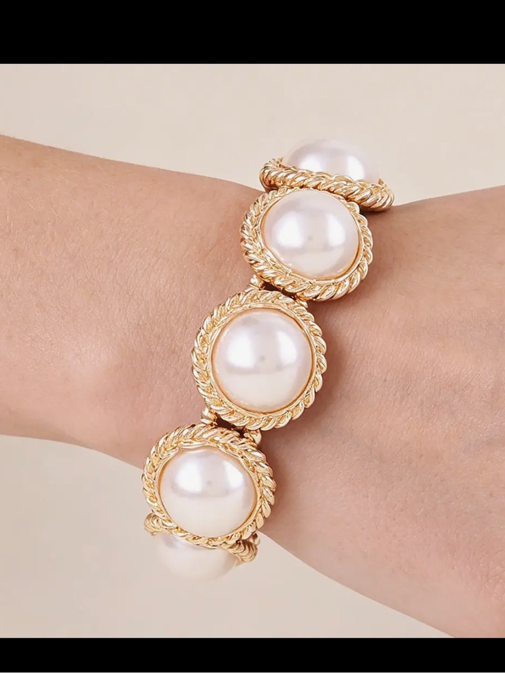 ShopEvelynne Gold and White Pearl Link Bracelet